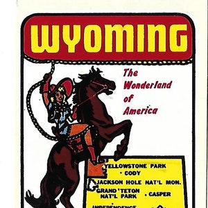 Vintage Mid Century Unused Travel Sticker - Cowgirl - Wyoming