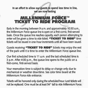 Vintage Early 2000&#39;s Cedar Point Memorabilia - Millennium Force Roller Coaster Ticket to Ride Program