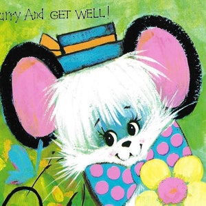 Vintage Mid Century Large Unused Greeting Card - Hurry And Get Well