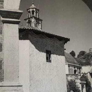Vintage 1940 Czarno-biała fotografia architektury - pocztówka - sztuka - Ameca Meca, Meksyk