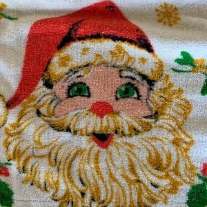 Vintage Cotton Illustrated Christmas Kitchen Towel - Santa Claus
