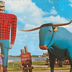 Postal vintage de mediados de siglo, sin usar - Paul Bunyan - Bemidji, Minnesota, EE. UU.