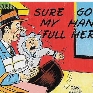 Carte postale illustrée drôle vintage du milieu du siècle inutilisée - Humour