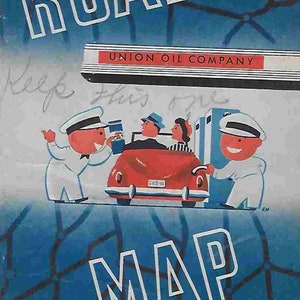 Carte routière illustrée vintage du milieu du siècle - Union Oil Company - 76 - Californie et Nevada - États-Unis