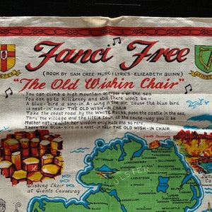 Vintage Mid Century Irish Linen Illustrated Travel Kitchen Towel - Ireland - Fanci Free - The Old Wishin Chair