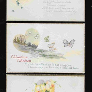 Carte postale illustrée vintage des années 1900 pour la Saint-Valentin - Lot de trois
