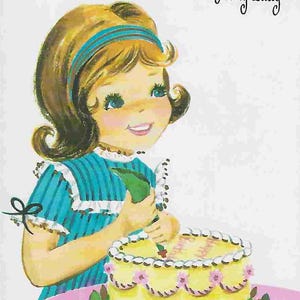 Vintage carte de voeux inutilisée du milieu du siècle - joyeux anniversaire douce jeune femme