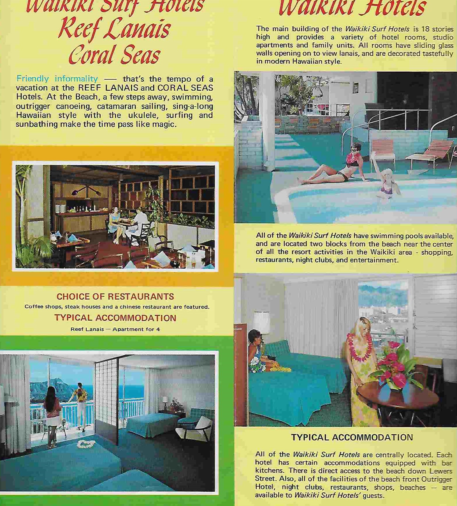 70年代旅行ガイドブック／ヨーロッパ・アメリカ19冊オールカラー写真集（英語版） Vintage 1970's Travel Brochure - the Reef Lanais Hotel - Waikiki