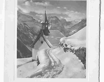 Vintage Black & White Photo - German Church - Christmas - Winter