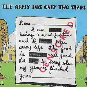 vintage Carte postale inutilisée de la Seconde Guerre mondiale - Drôle - L’armée n’a que deux tailles