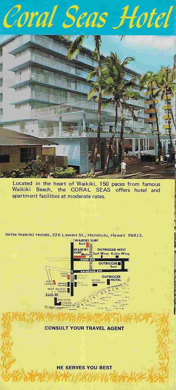 Vintage 1970's Travel Brochure - the Reef Lanais Hotel - Waikiki