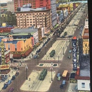 Cartão postal de viagem vintage com foto, sem uso - Canal Street - Nova Orleans, LA - EUA