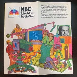 Brochura de viagem vintage dos anos 80 - Tour pelo estúdio de televisão da NBC - Burbank, CA - Hollywood