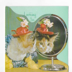 Tarjeta de felicitación vintage de mediados de siglo sin usar - Hola - Espero que te sientas mejor - Fancy Cat