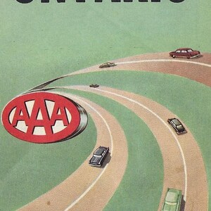 Feuille de route vintage Mid Century AAA - Ontario, Canada
