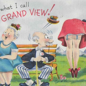 Carte postale illustrée drôle vintage du milieu du siècle inutilisée - Humour