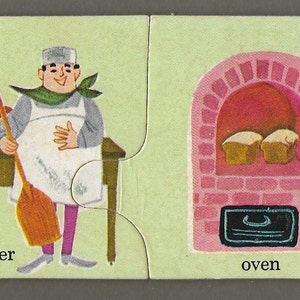 Vintage Mid Century Children&#39;s Illustration - Baker And Oven
