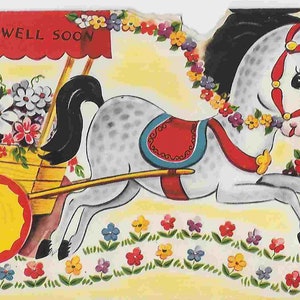Vintage Midcentury Unused Greeting Card - Get Well - Horse