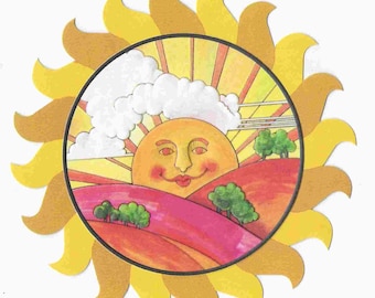 Vintage Unused Midcentury Illustration - Gift Wrap Decoration - Sunshine