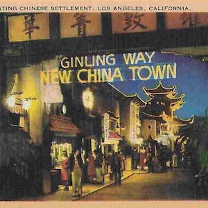 Cartão postal de viagem com foto vintage dos anos 40 - New China Town - Los Angeles, CA - EUA