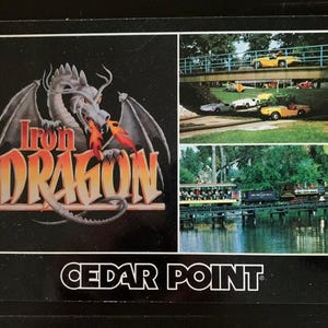Stara nieużywana pocztówka z lat 90. - Park rozrywki Cedar Point - 1991 - Kolejka górska Iron Dragon