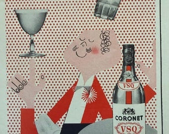 Vintage alkoholreklam från mitten av århundradet - Coronet Brandy