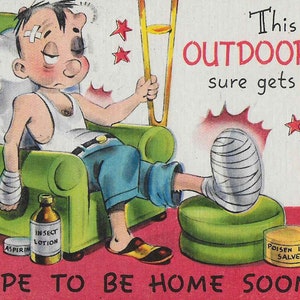 Carte postale illustrée drôle vintage du milieu du siècle inutilisée - Humour