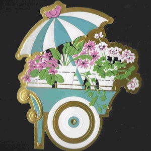 Vintage ungebrauchte Midcentury Illustration - Geschenkverpackung Dekoration - Blumenwagen