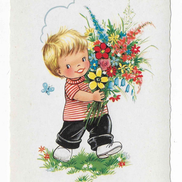 Vintage Unused Illustrated Blank Postcard - Notecard