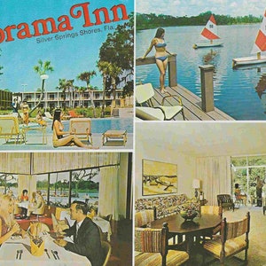 Stara, nieużywana pocztówka reklamowa z połowy XX wieku - Panorama Inn - Silver Springs Shores - Floryda - Lato