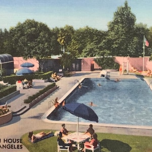 Cartão postal de viagem vintage de meados do século sem uso - Arquitetura - The Town House - Los Angeles, CA