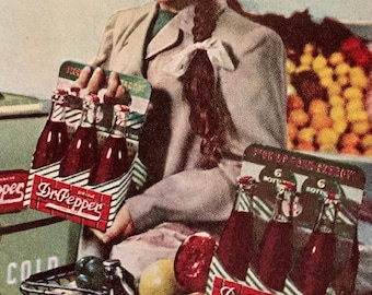 Vintage Christmas Illustrated 1940's Advertisement - Dr. Pepper Cola