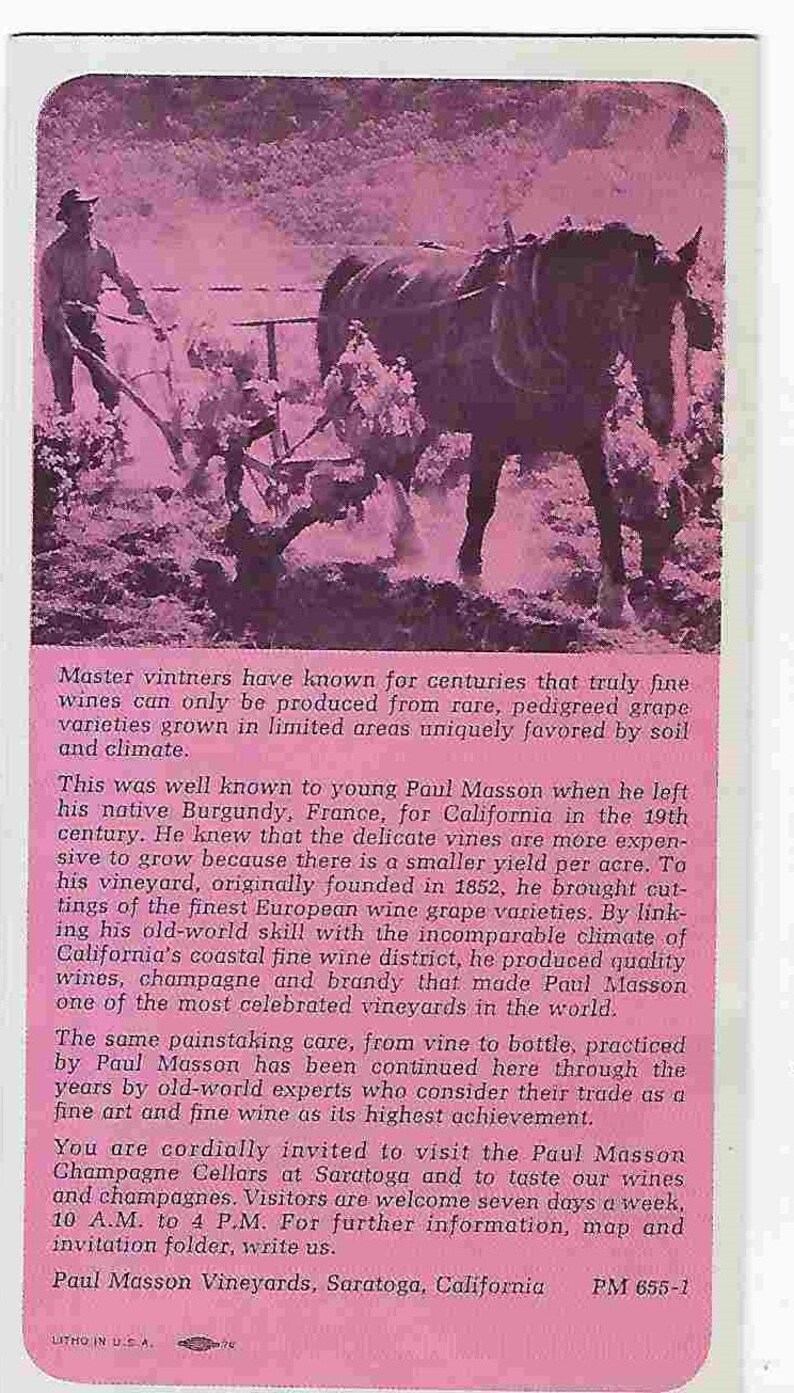 Master Vinters Vintage Midcentury Ad - List of Wines - Bar - by Paul Masson Vineyards ...