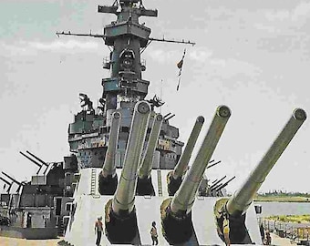 Cartolina fotografica di viaggio vintage di metà secolo inutilizzata - Corazzata USS Alabama - Esercito degli Stati Uniti - Marina