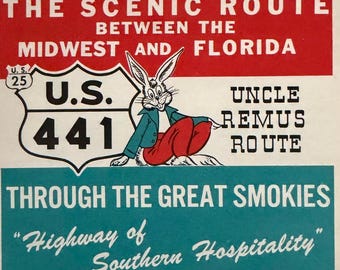 ヴィンテージ・ミッドセンチュリー旅行地図 - 米国国道441号線 - 南部のおもてなしのハイウェイ - 中西部からフロリダへ