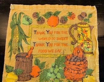 Vintage 1970's Linen Calendar Kitchen Towel - Gracias por- 1974