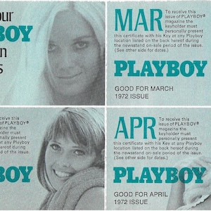 Vintage 1970&#39;s PLAYBOY Redemption Certificates - Free 1972 Issues For PLAYBOY Club Members