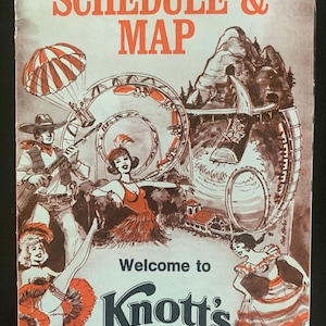 Brochure de voyage vintage des années 1980 - Knott's Berry Farm - Programme et carte des spectacles