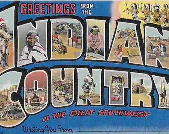 Vintage Illustrerat resevykort från mitten av århundradet - Indianerland - Sydvästra USA