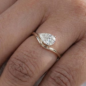 14k Yellow Gold Pear Cut Lab Grown Diamond Solitaire Ring CVD Eco Friendly Engagement