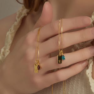 Custom Sterling Silver Initial Necklace with Birthstone, Custom Letter Jewelry for Women