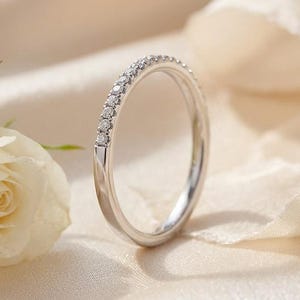 14k White Gold Pave Lab Grown Diamond Half Eternity Wedding Band for Women