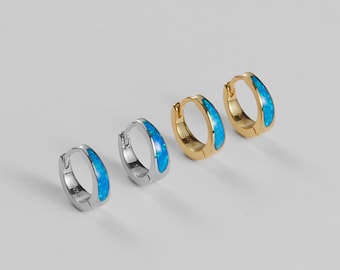 Sterling Silver Opal Huggie Hoop Earrings Hypoallergenic S925 Small 18k Gold Dainty Jewelry