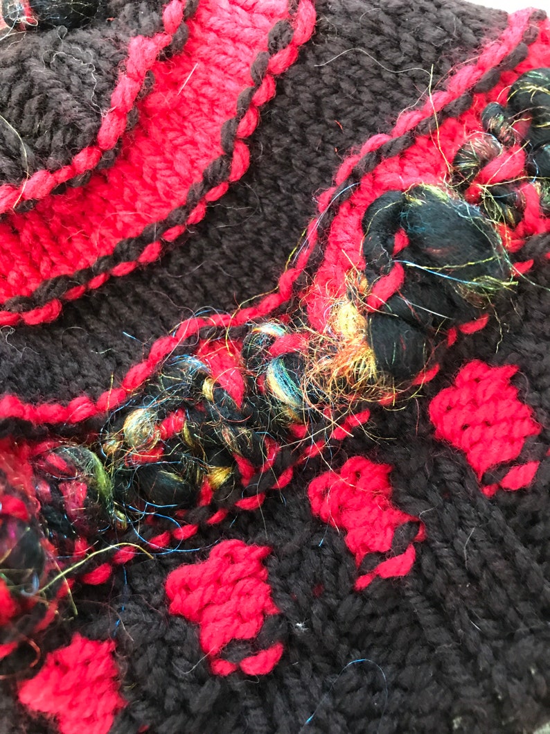 Red and black wool hat