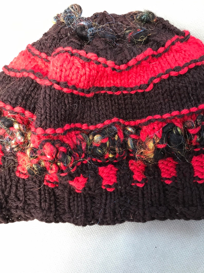 Red and black wool hat