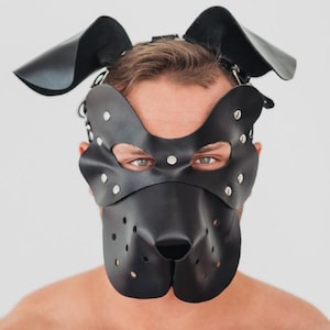 Leather dog mask, puppy mask, petplay mask, pet play hood, leather festival mask