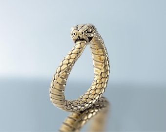 Ouroboros Snake Ring – Serpent Eating Tail Ring – Symbolic Eternity Jewelry – Adjustable Snake Ring – 925 Sterling Silver or Gold Plated
