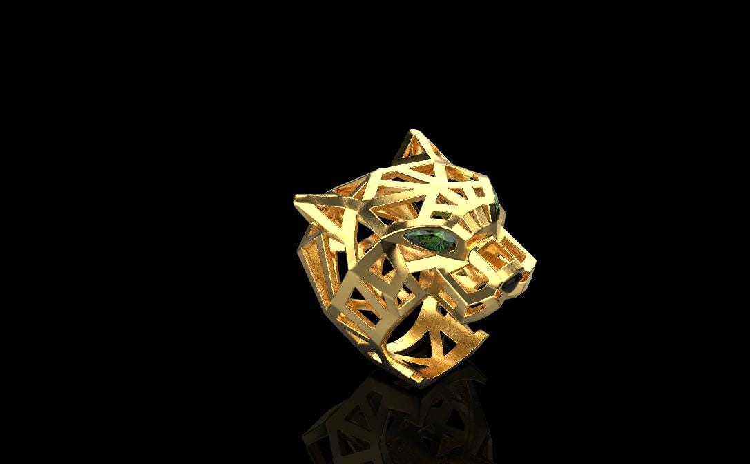 14K Gold Panther Ring, Emerald Ring,  Natural Diamond Round Emerald Ring, Jaguar Ring,gift for husband and wedding gift , love for him