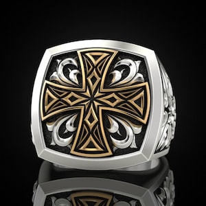 Mens Cross Band Ring Black Stainless Steel Ring Faith Jewelry Baptism or Confirmation Gift,Religious Cross Ring Silver  Band Gift for Him