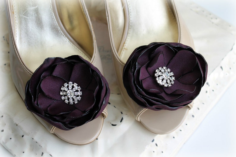 Aubergine Deep Plum Eggplant Rhinestone Flower Shoe Clips | Etsy